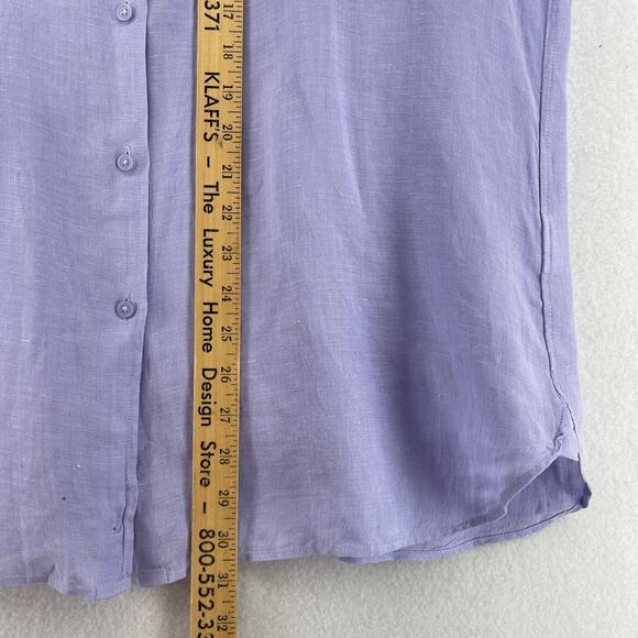 UNIQLO Top Womens XL 100% Linen Long Sleeve Button Front Shirt Blouse Purple - Picture 14 of 15